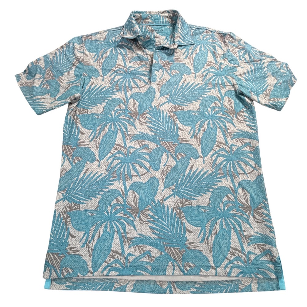 Johnnie-O Mens Small Blue Tropical Palm Leaf‎ Performance Golf Polo Shirt Patch*